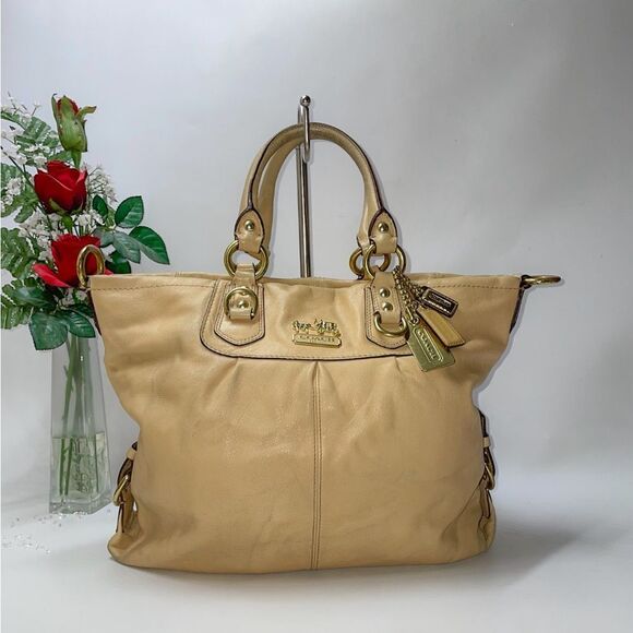 Coach Madison Julian Leather Handbag Beige Large - Picture 1 of 11